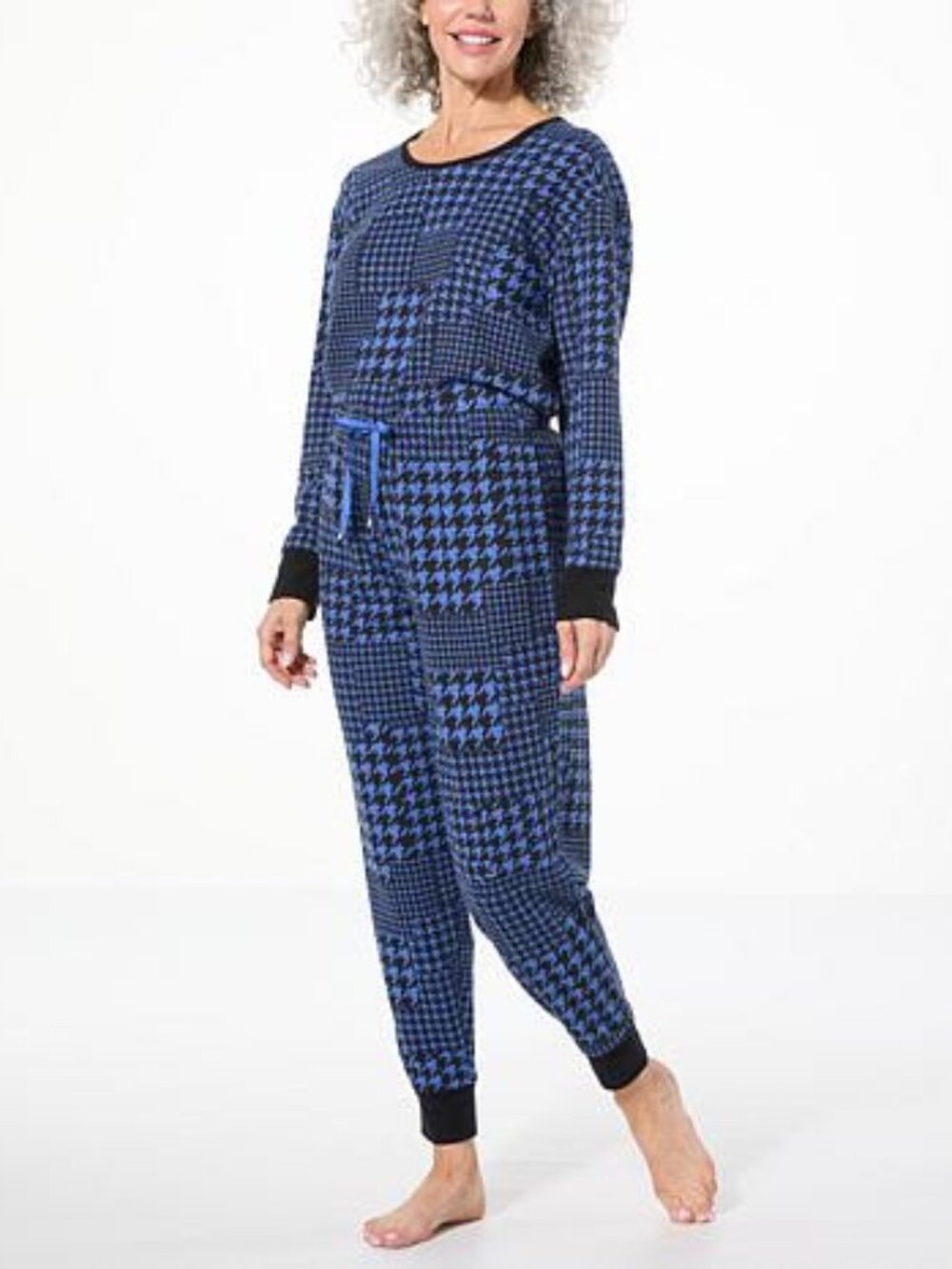 Comfort Code Blue Plaid/houndstooth Waffle Knit Jogger Pajama Set - Medium